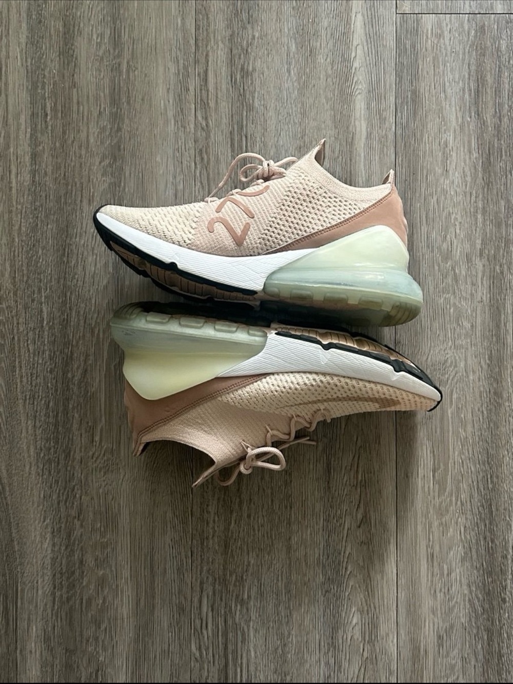 Nike Women's Knit Lace-Up Sneakers in Blush/Beige with Translucent Heel